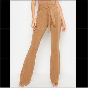 BOOHOO Knit Ribbed Flare Pants
